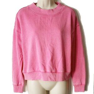 Aerie Oversized Crop Crewneck Sweatshirt S Pink Distressed Acid-Washed